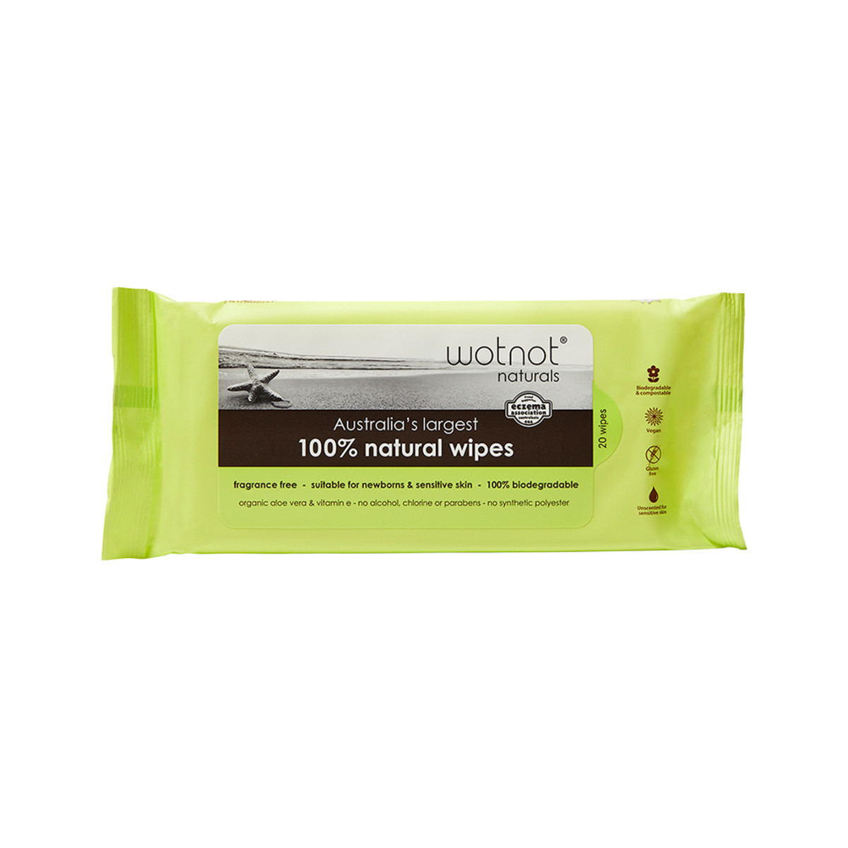 Wotnot Naturals 100% Natural Wipes (Soft Pack Travel Case Refill) x 20 Pack